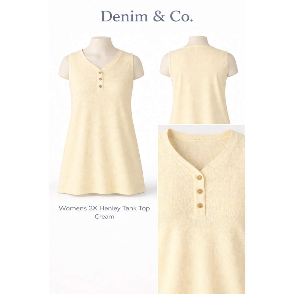 Denim & Co Womens 3X Henley Tank Top Sunlight Yellow Textured Knit‎ A379747